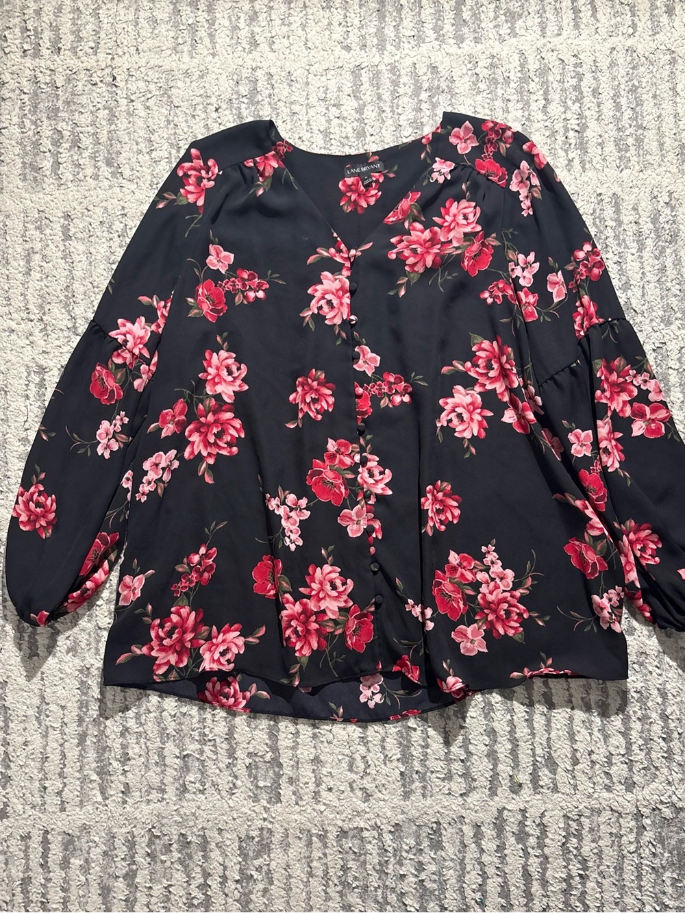 Lane Bryant black red floral flowy blouse top shirt size 16